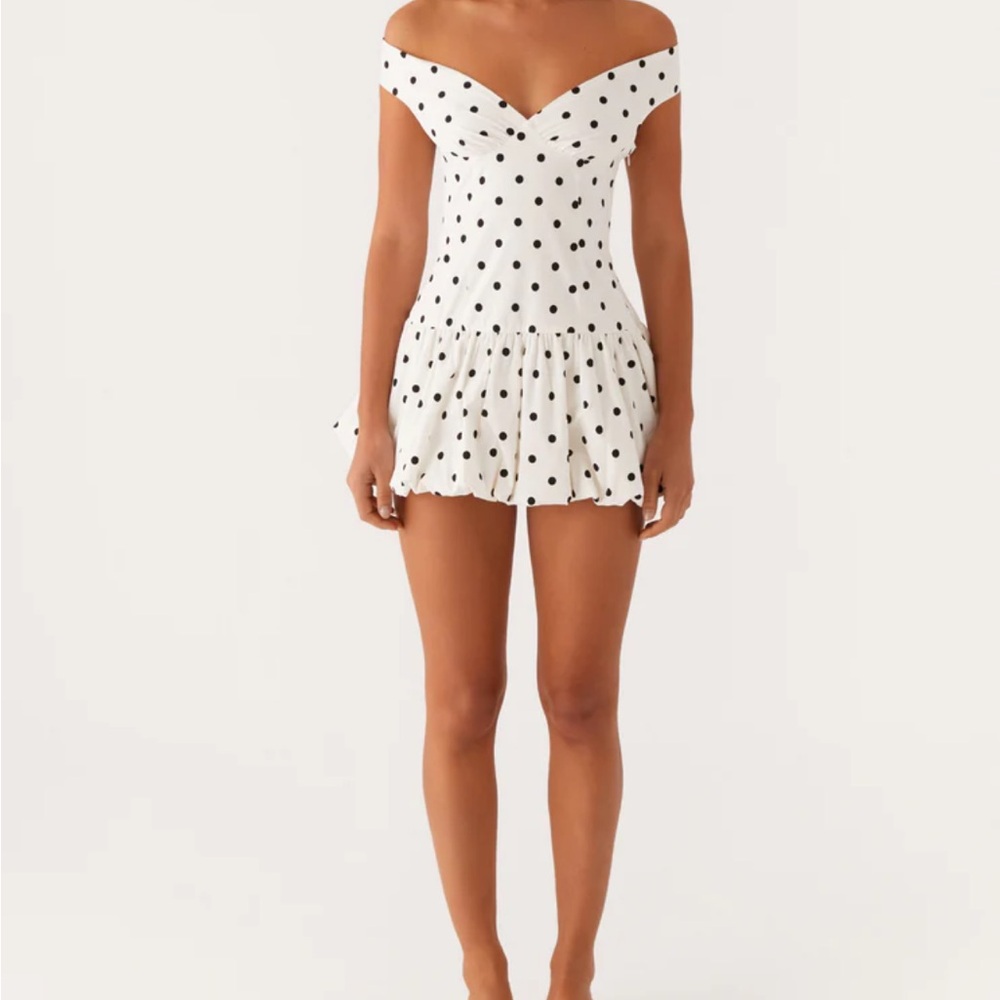 Peppermayo White and Black Polka Dot Mini Dress
